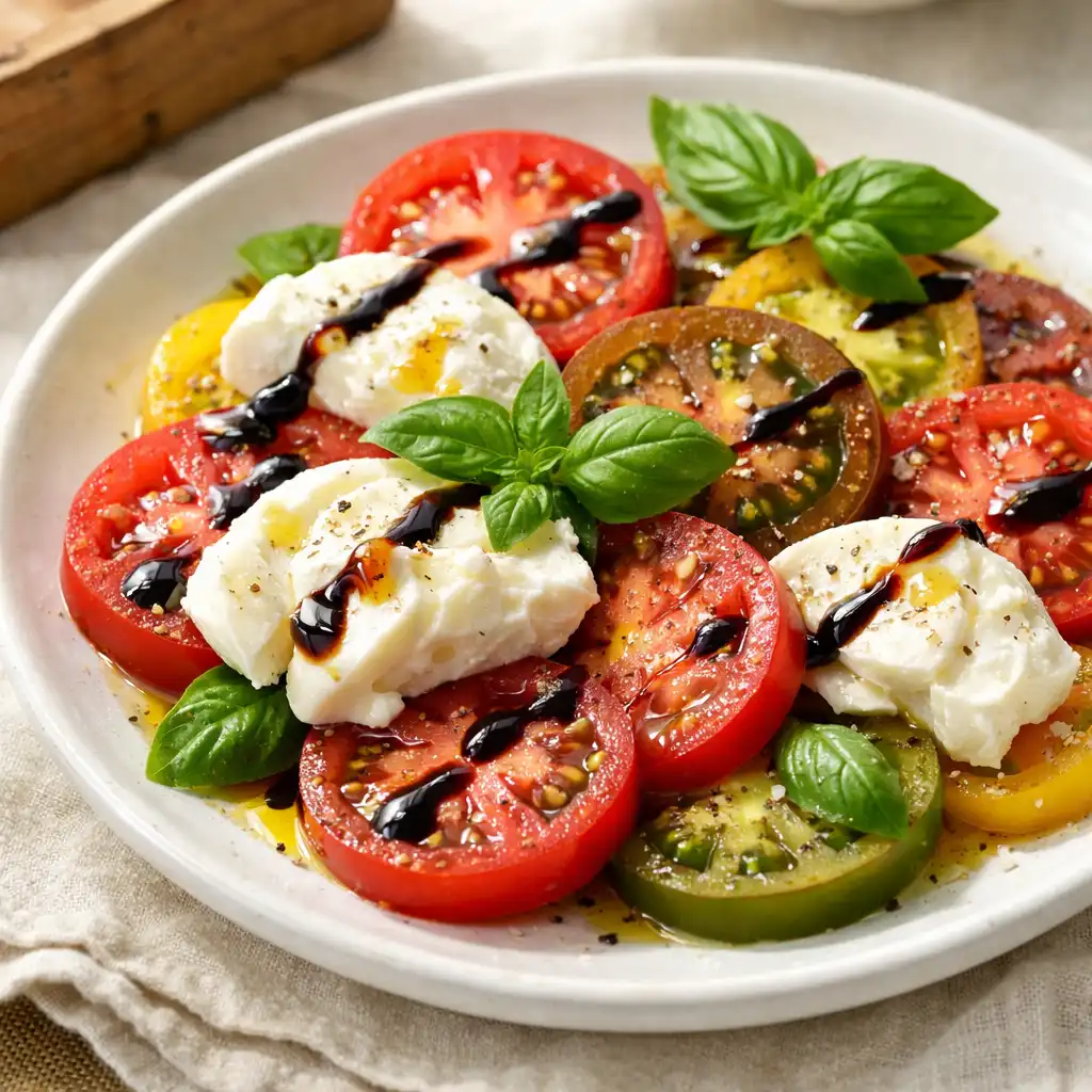 Heirloom tomato salad with basil and buffalo mozzarella